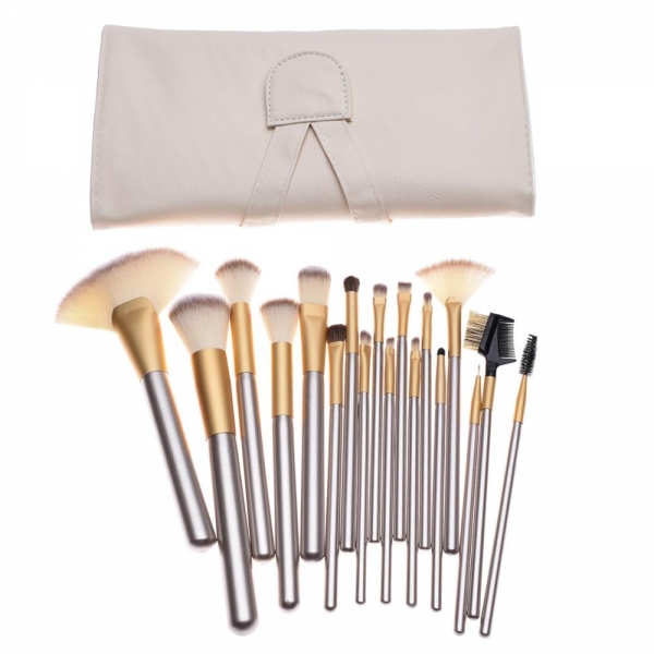 Champagne Color Cruelty-Free Synthetic Fiber Bristles 12  18 24 pcs professional makeup brush kit with travel makeup pouch