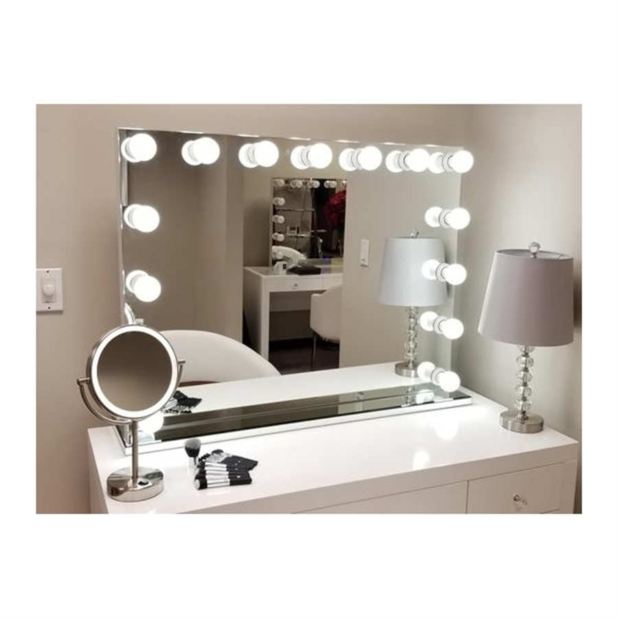 Custom Size Hollywood Large Lighted LED Makeup Vanity Mirror Backlit Table Mirror with 15 x 5W Dimmable LED Bulbs
