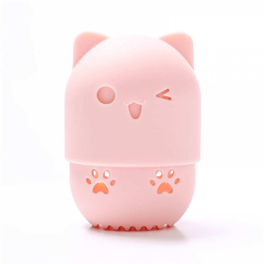 Cat Shaped Cute Silicon Makeup Puff Powder Beauty Blend Case Holder Silicone Travel Capsule Makeup Sponge Holder
